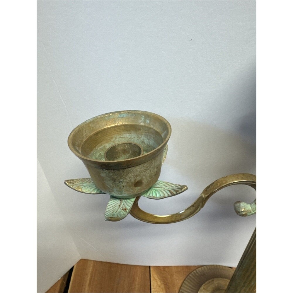 VTG 3 Arm Brass Candelabra Candle Holder Scroll Ribbed Large 15 3/4 high 13 Inch - Picture 6 of 6